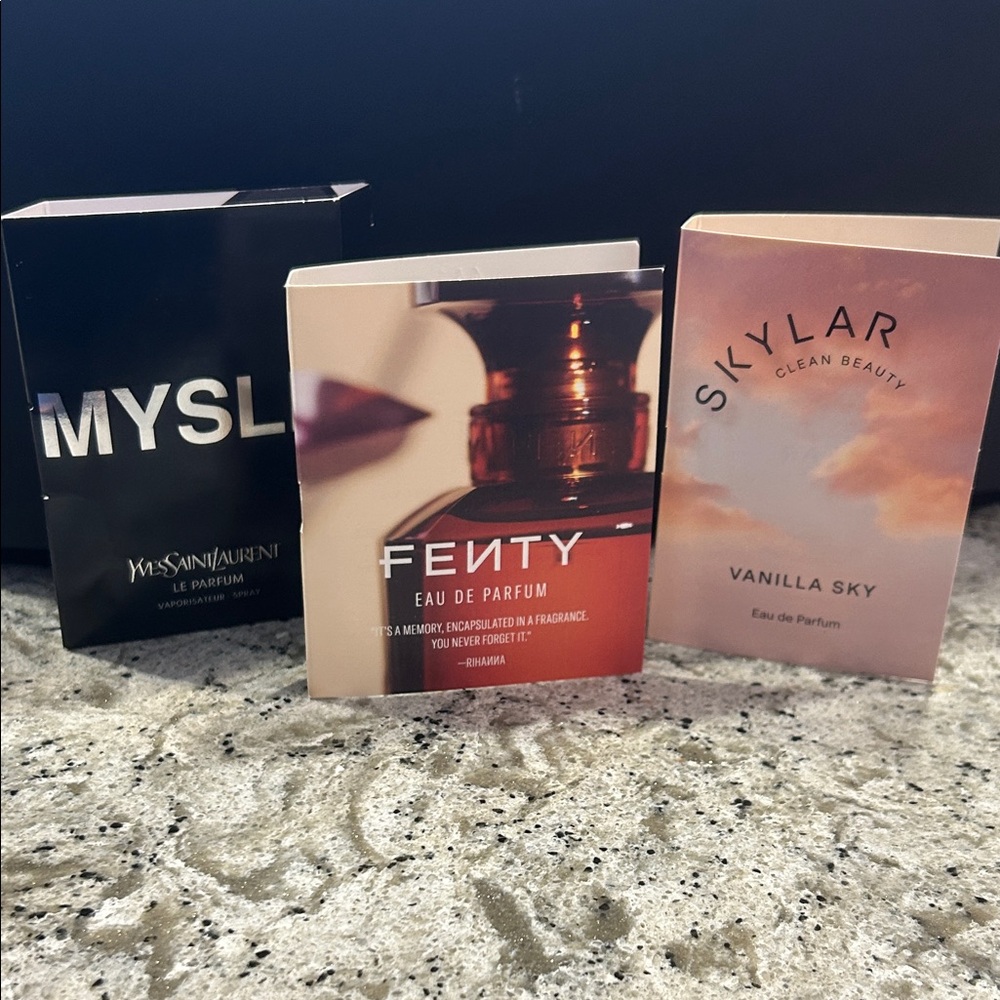 Fenty Beauty Eau de Parfum, Skylar Vanilla Sky, and YSL Myself Samples